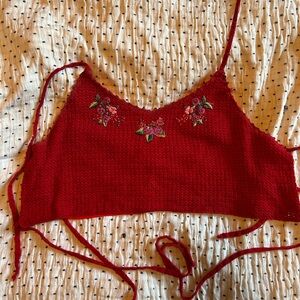 Rare vintage Betsey Johnson crocheted embroidered tie back top 🍒
